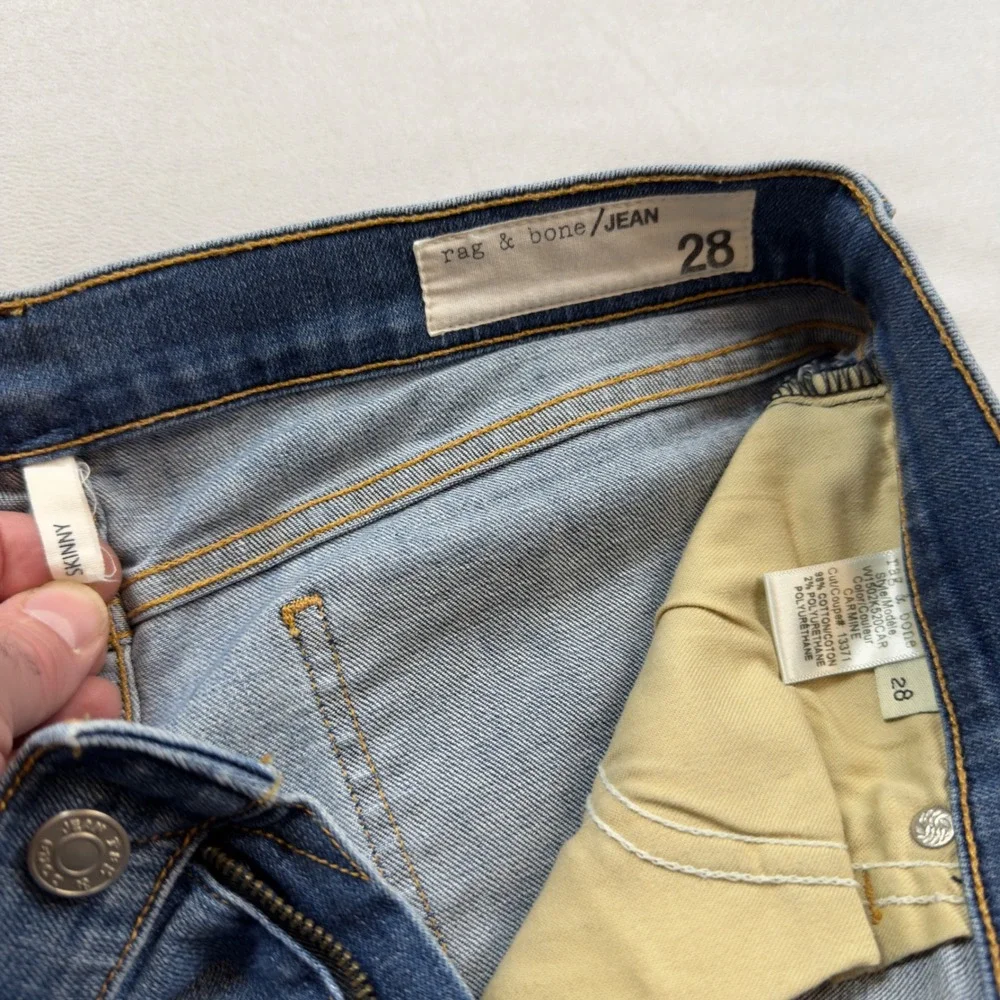Rag & Bone Low Rise Ankle Skinny Distressed Blue Denim‎ Women's Size 28